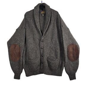 Vintage Eddie Bauer L Brown Cardigan Grandpa Sweater With Elbow Patches Wool USA